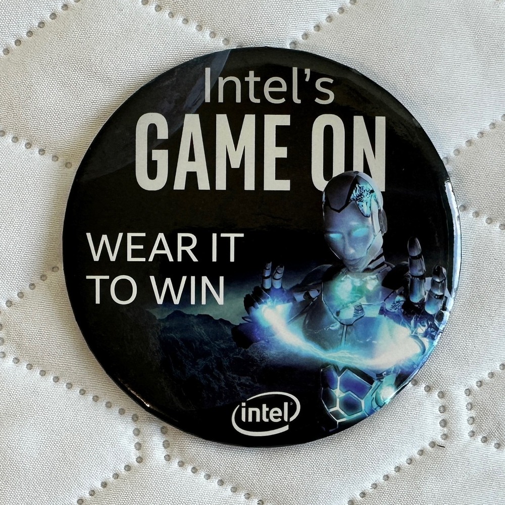 Intel Game On Pinback Button Unisex OS‎ Black Good